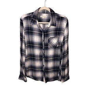 Peyton Jensen Womens Size S Shirt Brushed Flannel Long Sleeve Plaid Blue Tunic